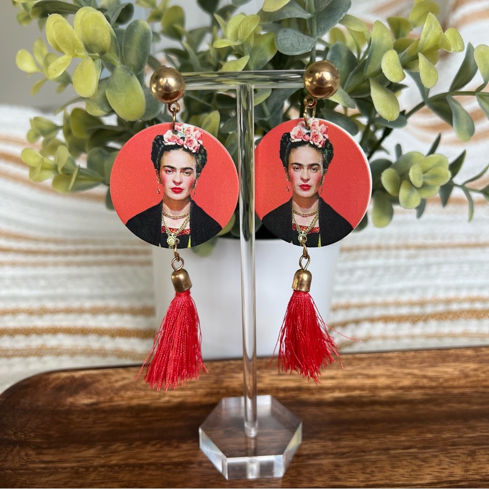 Frida Kahlo‎ Portrait Mexican Artist Tassel Earrings